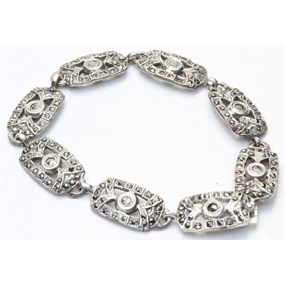 Mid Century Vintage Sparkling Marcasite Silver Link Chain Bracelet BEAUTY!!!!